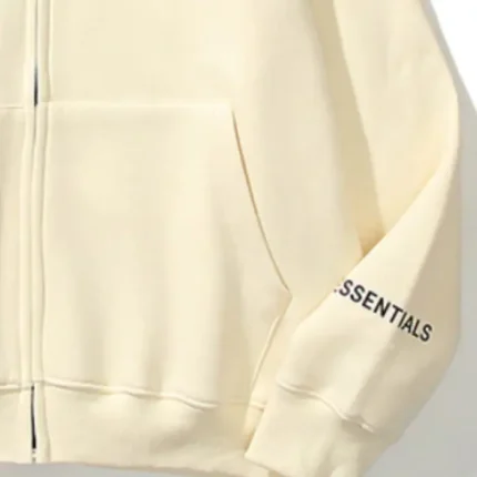 Essentials Reflective Print Zip-Up Oversized Cream Hoodie Australia 40% Off